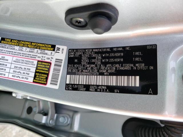 5TDGZRBH4NS575878 - 2022 TOYOTA HIGHLANDER XLE SILVER photo 12