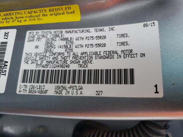 5TFHW5F11GX490240 - 2016 TOYOTA TUNDRA CREWMAX LIMITED SILVER photo 12