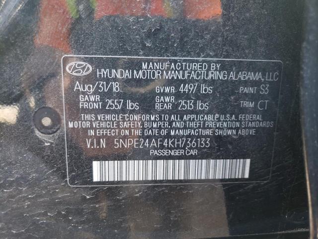 5NPE24AF4KH736133 - 2019 HYUNDAI SONATA SE BLACK photo 12