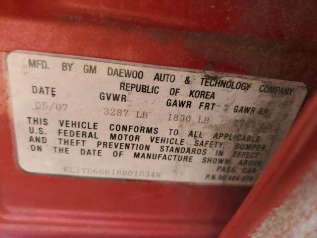 KL1TD66618B010348 - 2008 CHEVROLET AVEO BASE Tünd qırmızı foto 12