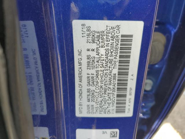 1HGCV1F30KA013884 - 2019 HONDA ACCORD SPORT BLUE photo 13