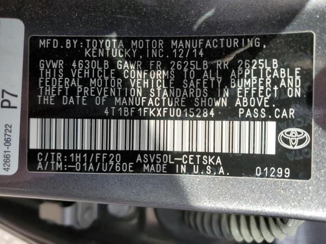 4T1BF1FKXFU015284 - 2015 TOYOTA CAMRY LE GRAY photo 12