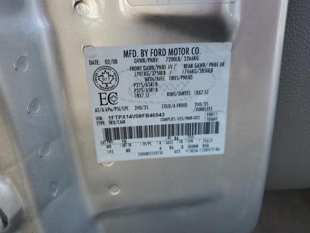 1FTPX14V08FB46543 - 2008 FORD F150 SILVER photo 12