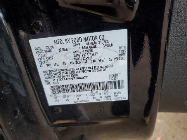 1FTRX14596FB06077 - 2006 FORD F150 BLACK photo 12