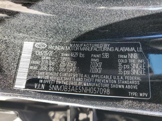 5NMJB3AE5NH057098 - 2022 HYUNDAI TUCSON SEL BLACK photo 12