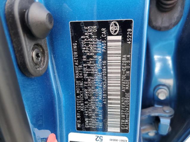 4T1B11HK5JU109416 - 2018 TOYOTA CAMRY L BLUE photo 12