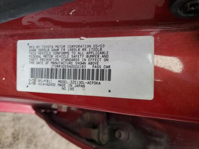 JTDBR32E642022183 - 2004 TOYOTA COROLLA CE RED photo 12