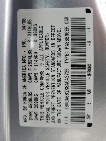 19UUA662X8A042726 - 2008 ACURA TL SILVER photo 13