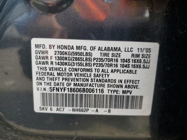 5FNYF18606B006116 - 2006 HONDA PILOT EX GRAY photo 13