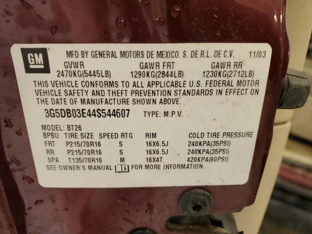 3G5DB03E44S544607 - 2004 BUICK RENDEZVOUS CX BURGUNDY photo 12