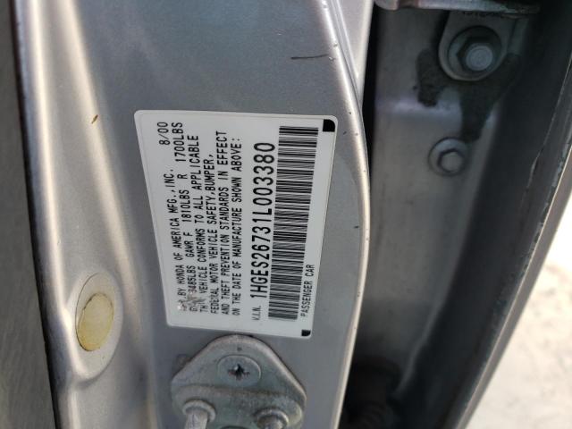 1HGES26731L003380 - 2001 HONDA CIVIC EX SILVER photo 13