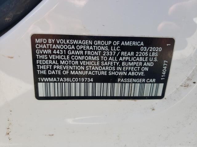 1VWMA7A36LC019734 - 2020 VOLKSWAGEN PASSAT R-LINE أبيض صورة 12