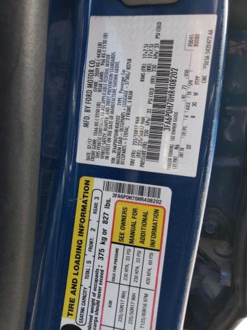 3FA6P0H70HR408202 - 2017 FORD FUSION SE BLUE photo 12