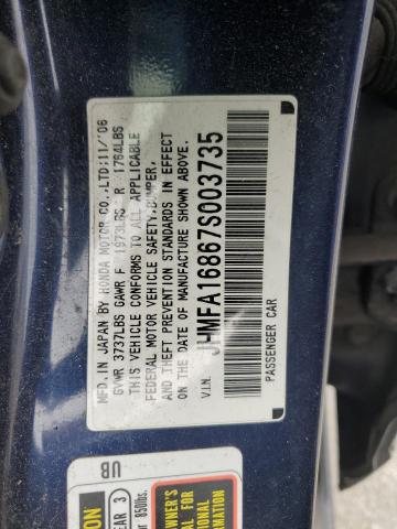 JHMFA16867S003735 - 2007 HONDA CIVIC EX BLUE photo 12