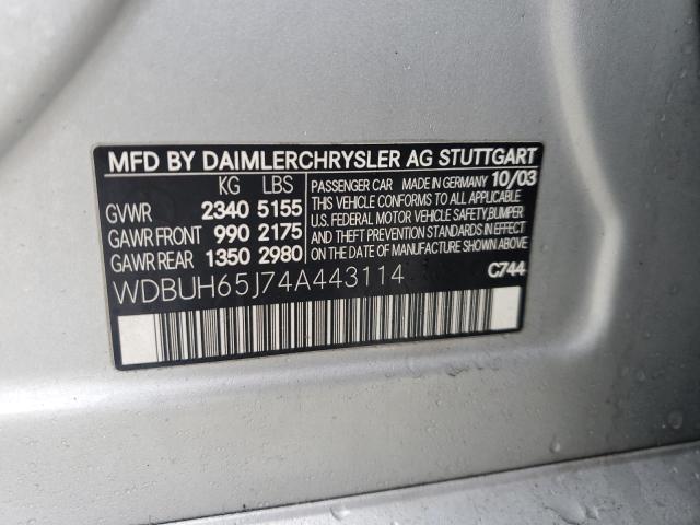 WDBUH65J74A443114 - 2004 MERCEDES-BENZ E 320 银色 照片 12