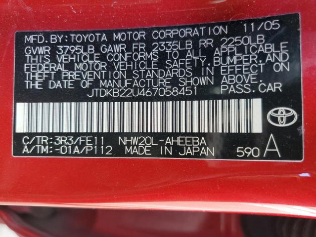 JTDKB22U467058451 - 2006 TOYOTA PRIUS RED photo 12