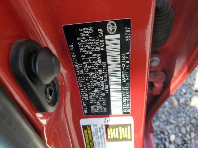 4T1BF1FK4DU709160 - 2013 TOYOTA CAMRY L RED photo 13