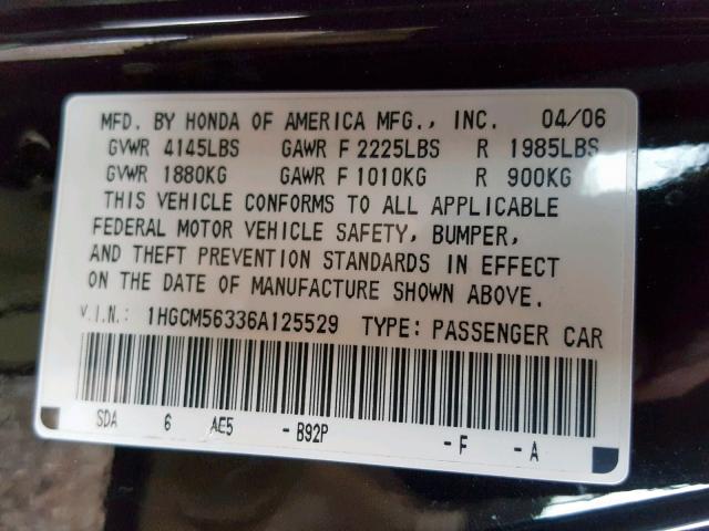 1HGCM56336A125529 - 2006 HONDA ACCORD SE  photo 10