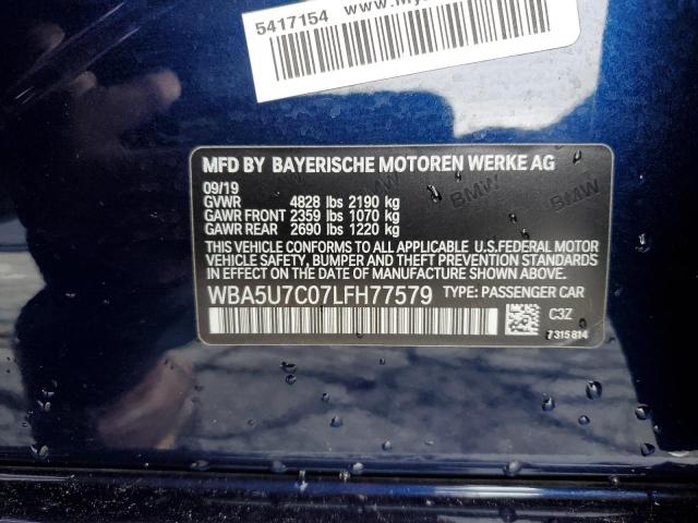 WBA5U7C07LFH77579 - 2020 BMW M340I BLUE photo 12