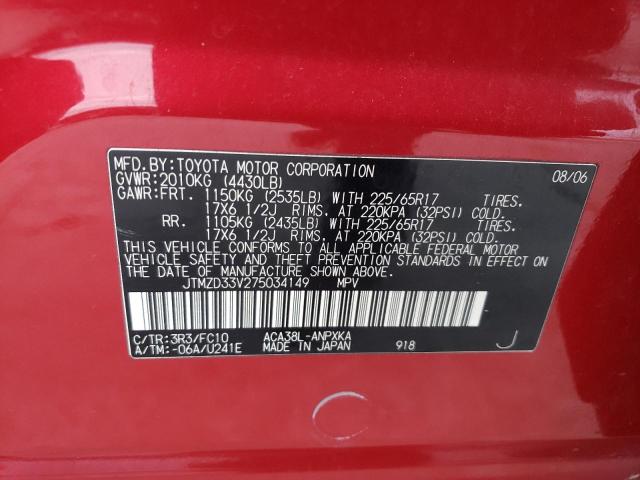 JTMZD33V275034149 - 2007 TOYOTA RAV4 RED photo 12