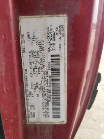 JT4TN14D9T0020835 - 1996 TOYOTA T100 XTRACAB SR5 BURGUNDY photo 12