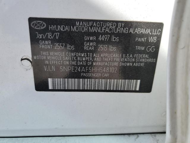 5NPE24AF5HH548102 - 2017 HYUNDAI SONATA SE WHITE photo 12