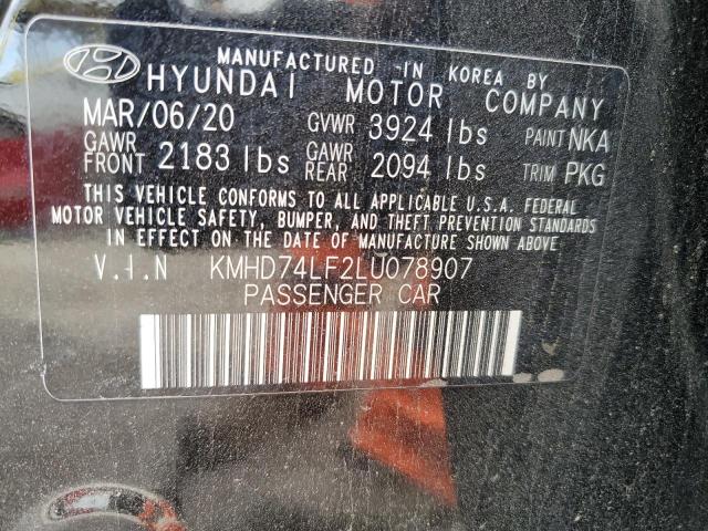 KMHD74LF2LU078907 - 2020 HYUNDAI ELANTRA SE BLACK photo 12