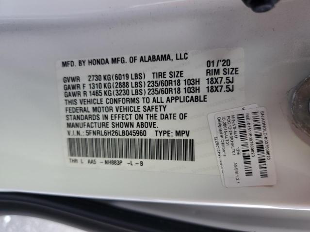 5FNRL6H26LB045960 - 2020 HONDA ODYSSEY LX WHITE photo 13