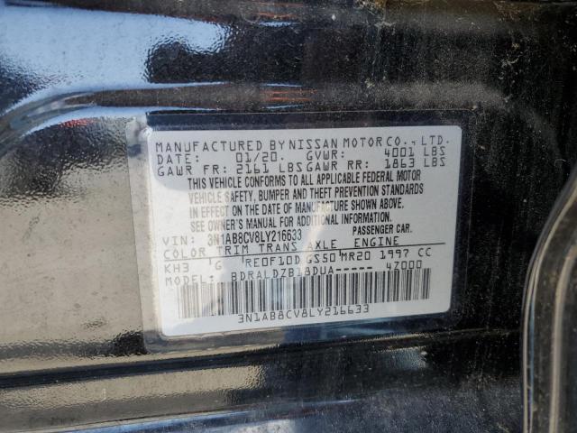 3N1AB8CV8LY216633 - 2020 NISSAN SENTRA SV BLACK photo 12