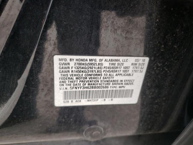 5FNYF3H62BB002686 - 2011 HONDA PILOT EXL BLACK photo 13