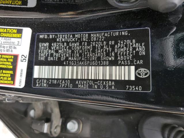 4T1G31AK6PU601388 - 2023 TOYOTA CAMRY SE NIGHT SHADE BLACK photo 12