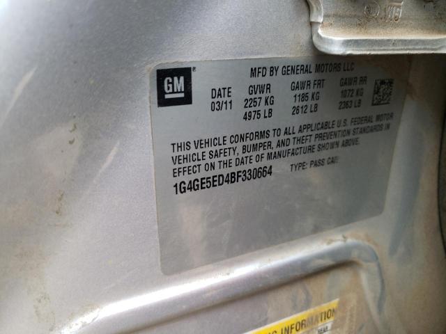 1G4GE5ED4BF330664 - 2011 BUICK LACROSSE CXS SILVER photo 12