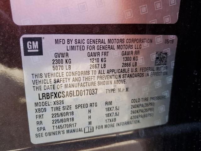 LRBFXCSA6LD017037 - 2020 BUICK ENVISION ESSENCE Շագանակագույն լուսանկար 12