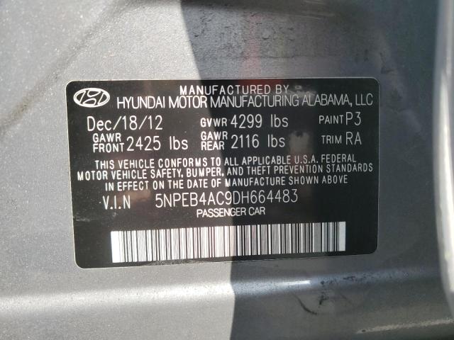 5NPEB4AC9DH664483 - 2013 HYUNDAI SONATA GLS GRAY photo 12