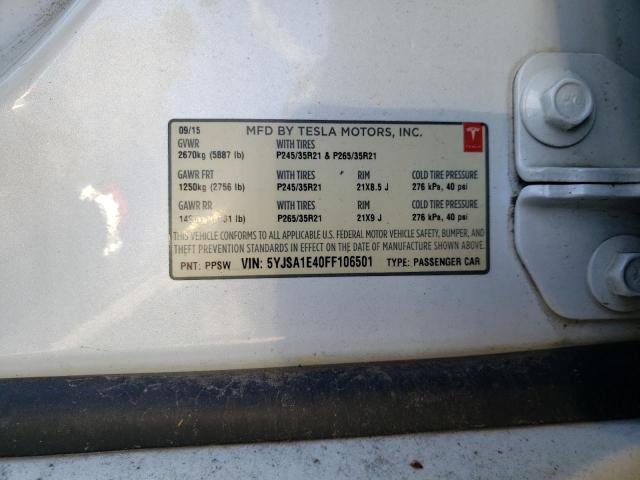 5YJSA1E40FF106501 - 2015 TESLA MODEL S Սպիտակ լուսանկար 12