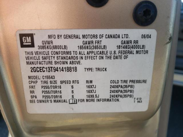 2GCEC13T941418818 - 2004 CHEVROLET SILVERADO C1500 TAN photo 12