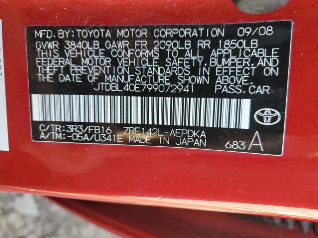 JTDBL40E799072941 - 2009 TOYOTA COROLLA BASE RED photo 12