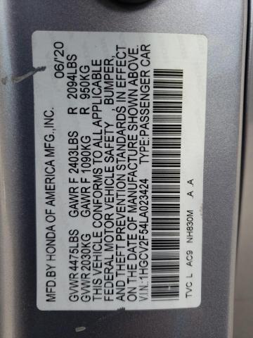 1HGCV2F54LA023424 - 2020 HONDA ACCORD EXL SILVER photo 12