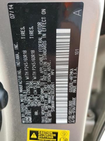 5TDKKRFH4ES035861 - 2014 TOYOTA HIGHLANDER XLE TAN photo 13
