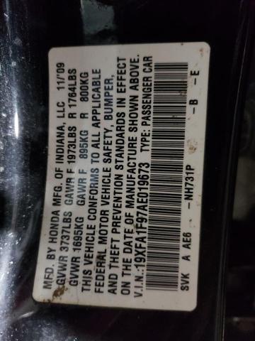19XFA1F97AE019673 - 2010 HONDA CIVIC EXL შავი ფოტო 12