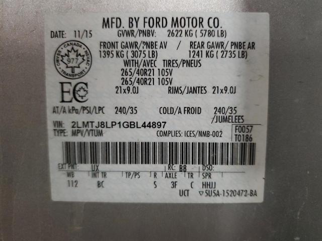 2LMTJ8LP1GBL44897 - 2016 LINCOLN MKX RESERVE Արծաթագույն լուսանկար 13