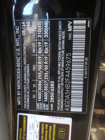 4JGDA5HB2FA459675 - 2015 MERCEDES-BENZ ML 350 4MATIC BLACK photo 14