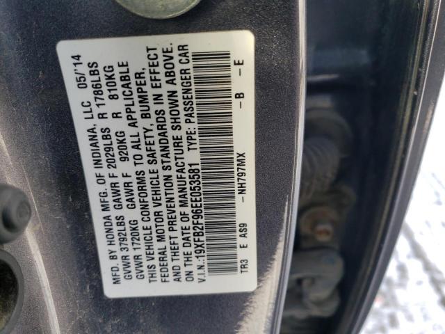 19XFB2F96EE053581 - 2014 HONDA CIVIC EXL GRAY photo 12