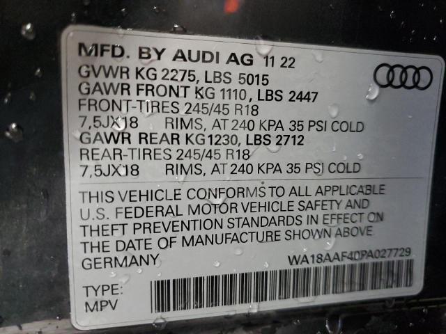 WA18AAF40PA027729 - 2023 AUDI A4 ALLROAD PREMIUM PLUS GRAY photo 12