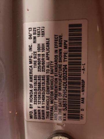 5J6TF2H54DL003294 - 2013 HONDA CROSSTOUR EXL თეთრი ფოტო 13