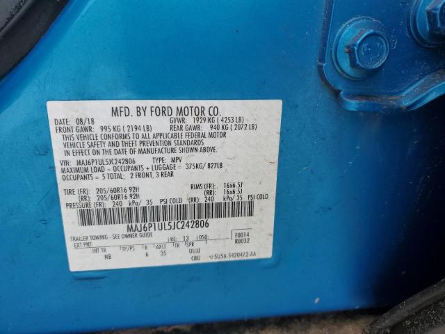 MAJ6P1UL5JC242806 - 2018 FORD ECOSPORT SE BLUE photo 12