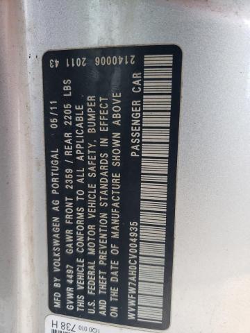 WVWFW7AH0CV004935 - 2012 VOLKSWAGEN EOS LUX SILVER photo 12