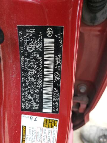 JTDKB20U097848465 - 2009 TOYOTA PRIUS RED photo 12