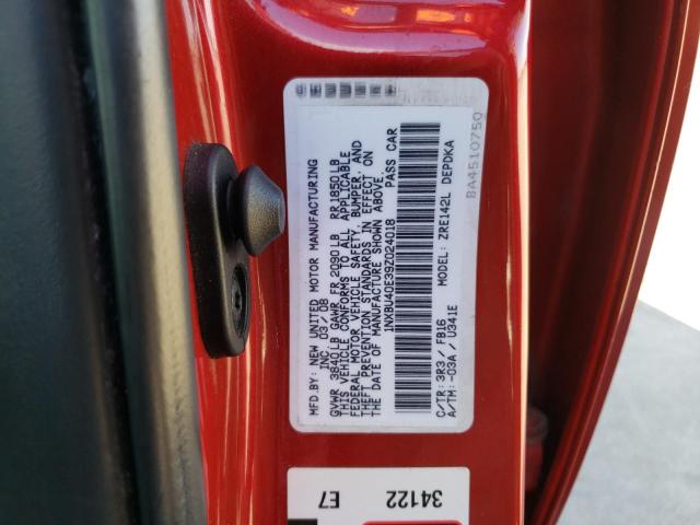 1NXBU40E39Z024018 - 2009 TOYOTA COROLLA BASE RED photo 12