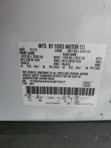 1FM5K8AR4GGB73917 - 2016 FORD EXPLORER POLICE INTERCEPTOR 白色 照片 13